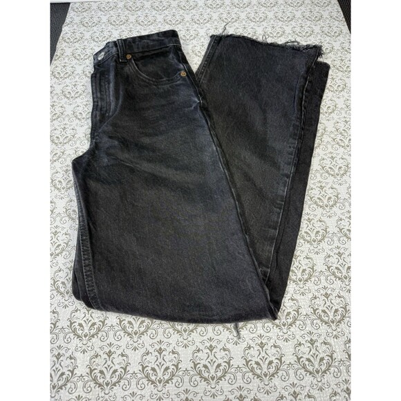 Zara Jeans‎ Women 4 Black Straight Leg High Rise Dark Wash Distressed Rock Biker - Picture 1 of 7
